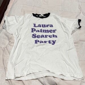 White T-Shirt with Purple Text